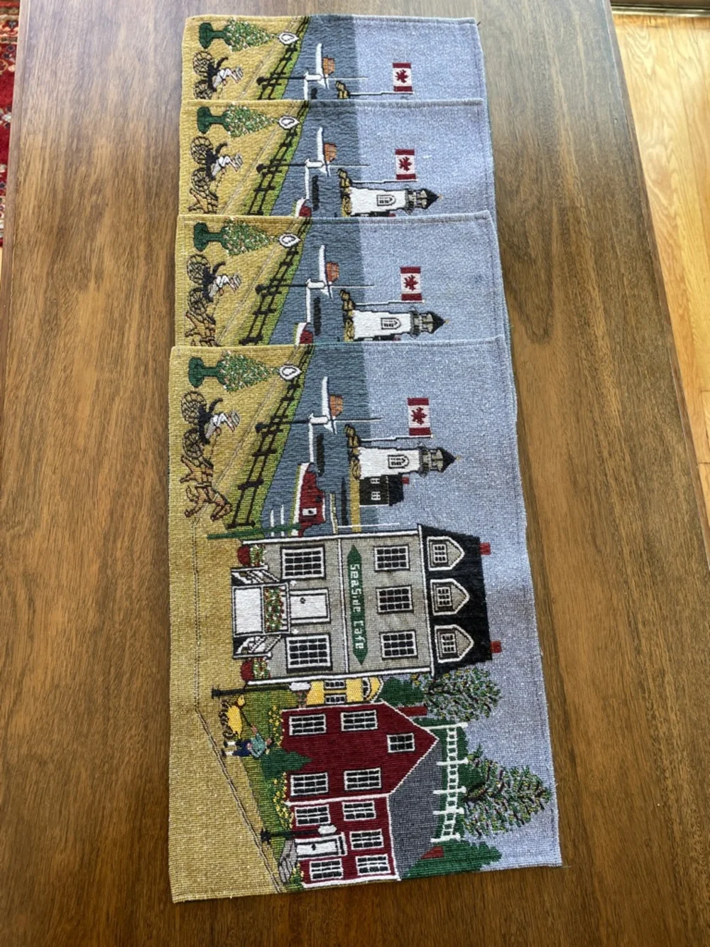 Seaside Life Tapestry Placemat - Red & Cream Coastal Village Set of 4